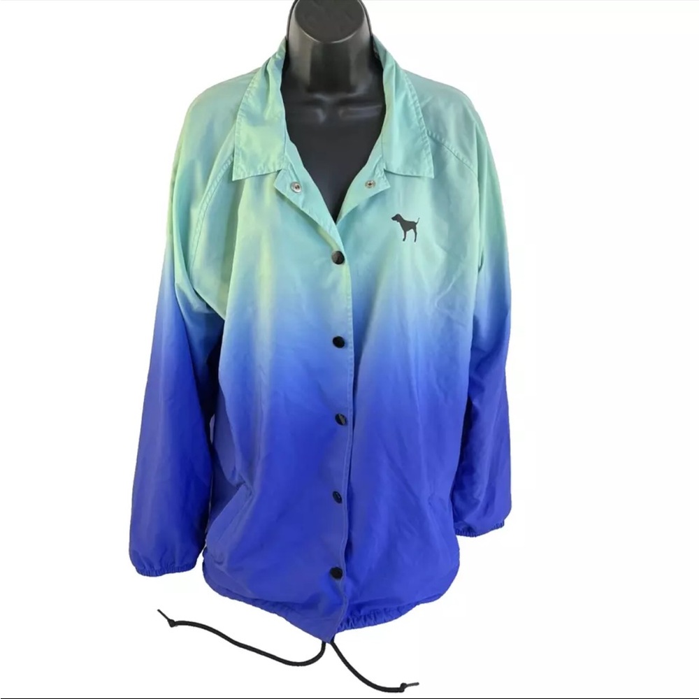 Women’s Victoria’s Secret Pink Ombré Rain Jacket Anorak Coat Sz L Blue